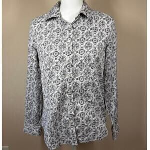 Talbots Black and White Long Sleeve Button Up Shirt Size 8